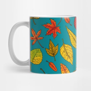 Autumn leaves on blue Mug